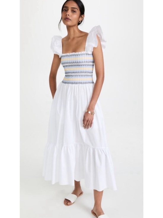 Cara Cara Dresses & Skirts - Cara Cara Ruby White Cotton Smocked Poplin Ruffle Midi Dress Size XS NWT